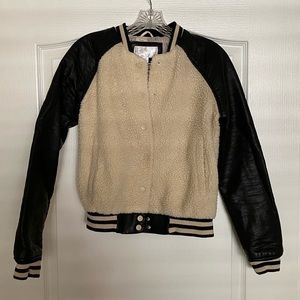 Sherpa and Leather Bomber Jacket